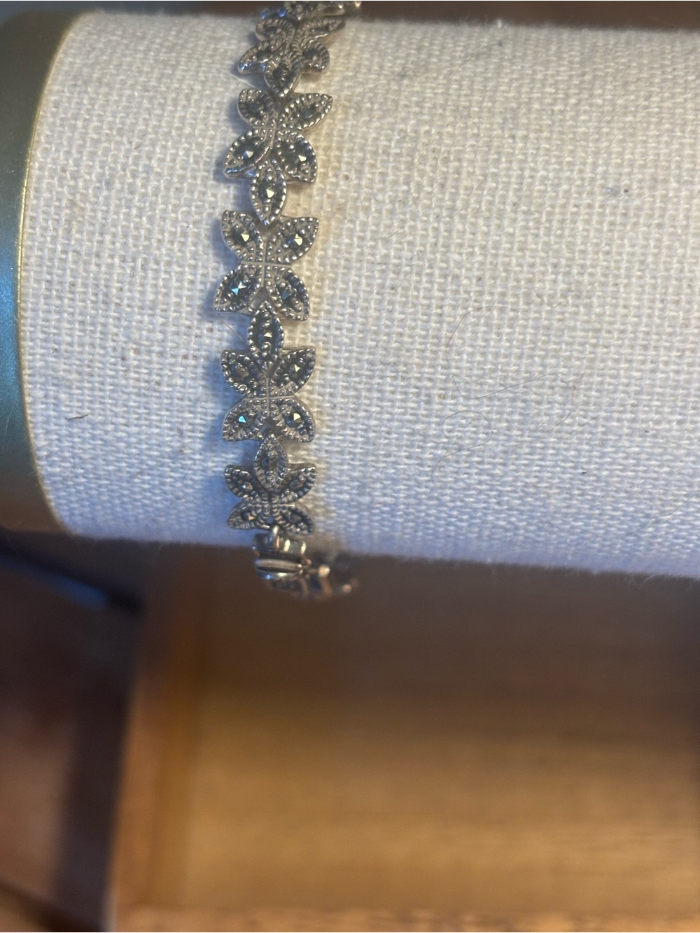 Vintage 925 Silver Floral Marcasite Tennis Bracelet  7.5” Elegant Gift Jewelry